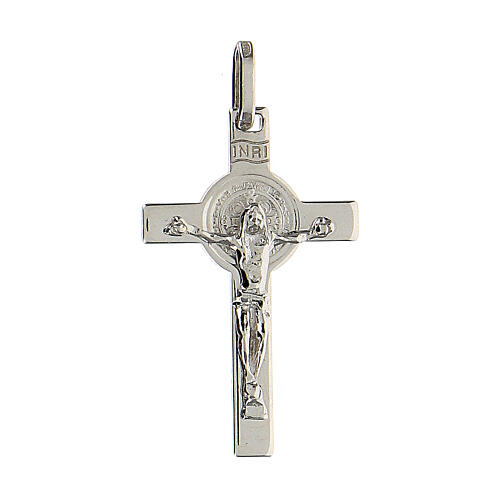 Crucifix St. Benedict in 925 silver rhodium plated 3x2 cm 1