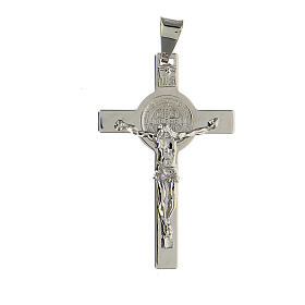Kreuz aus rhodiniertem 925 Silber mit Sankt Benedikt, 4,5 x 2,5 cm