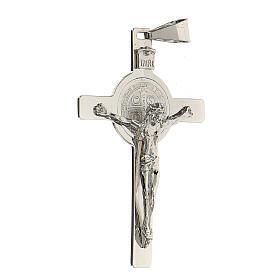 Kreuz-Anhänger aus rhodiniertem 925 Silber mit Sankt Benedikt, 6 x 2,5 cm