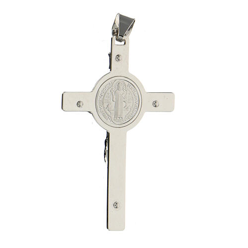 Kreuz-Anhänger aus rhodiniertem 925 Silber mit Sankt Benedikt, 6 x 2,5 cm |  Online-Verkauf über