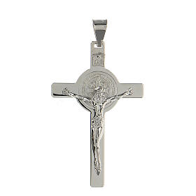 Croix pendentif argent 925 rhodié Saint Benoît 6x2,5 cm
