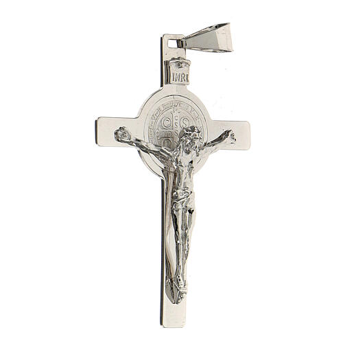 Pendente croce San Benedetto argento 925 rodiato 6x2,5 cm 2