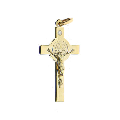 Saint Benedict crucifix pendant with a diamond, 14K gold, 3.64 g, 3 x 1.8 cm 2