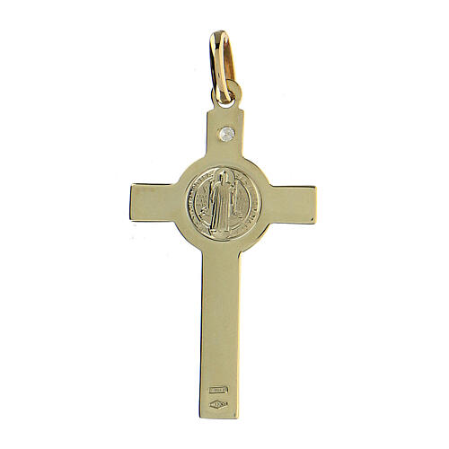 Saint Benedict crucifix pendant in 14 kt gold 3.64 gr and diamond 3 x 1.8 cm 3