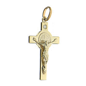 Saint Benedict crucifix with diamond, 18K gold pendant, 5.52 g, 4.5x2.5 cm