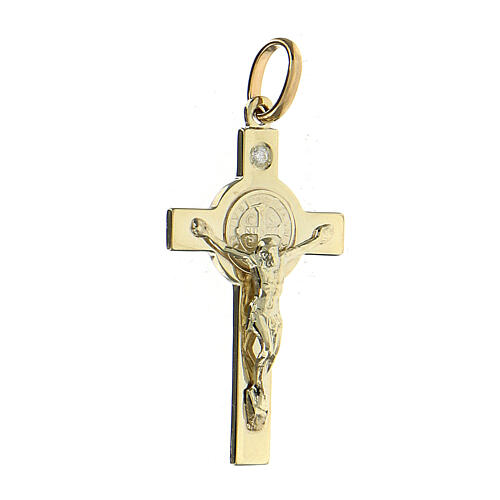 Saint Benedict crucifix with diamond, 18K gold pendant, 5.52 g, 4.5x2.5 cm 2