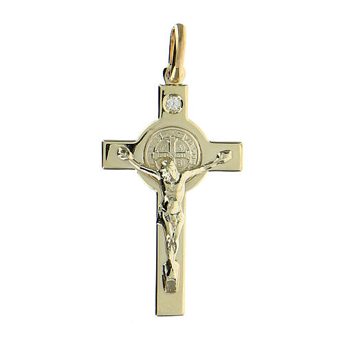 Croce San Benedetto oro 14kt 5,5 gr e diamante 4,5x2,5 cm 1