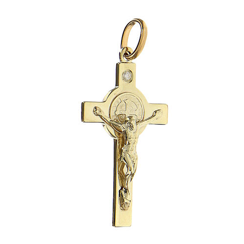 Croce San Benedetto oro 14kt 5,5 gr e diamante 4,5x2,5 cm 2