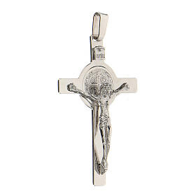 Pendentif croix Saint Benoît or blanc 18K 5x3 cm 9,12 g