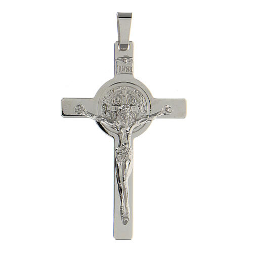 Pendentif croix Saint Benoît or blanc 18K 5x3 cm 9,12 g 1