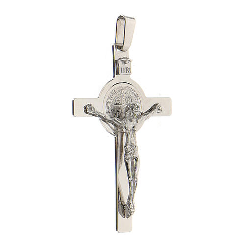 Pendentif croix Saint Benoît or blanc 18K 5x3 cm 9,12 g 2