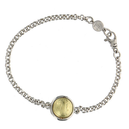 Bracelet with Saint Benedict medal, 18K gold and 925 silver 1