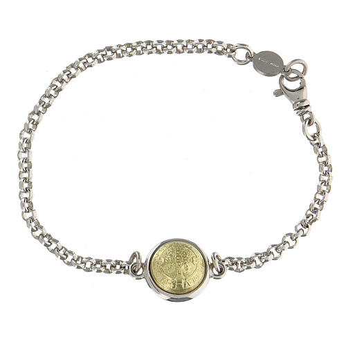Bracelet with Saint Benedict medal, 18K gold and 925 silver 3