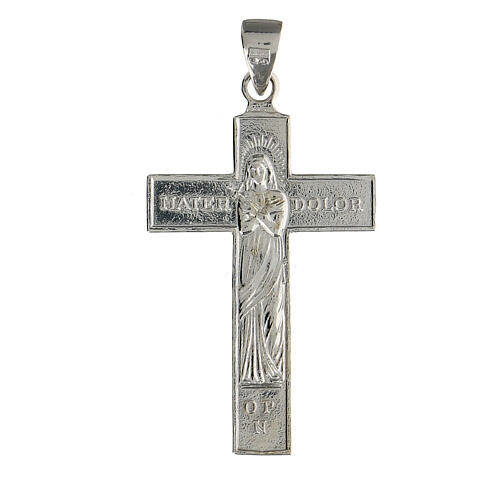 Kreuz-Anhänger aus silberfarbigem rhodiniertem Silber 925 mit Maria Schmerzensmutter 2