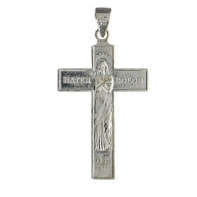 Cross-shaped pendant with Our Lady of Sorrows, rhodium-plated 925 silver