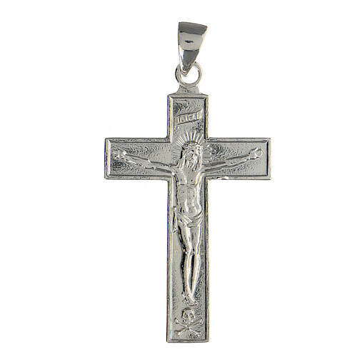 Cross-shaped pendant with Our Lady of Sorrows, rhodium-plated 925 silver 1