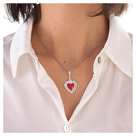 Red ex-voto heart pendant with cut-out frame, 925 silver