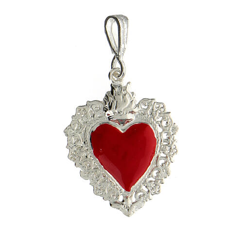 Pendentif coeur ex-voto rouge ajouré argent 925 1