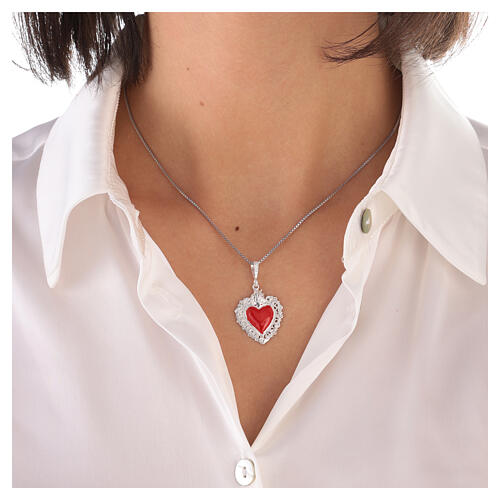 Ciondolo cuore votivo rosso traforato argento 925  2