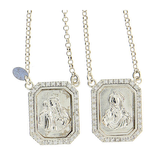 Scapular with cubic zirconia Mary Jesus in 925 silver 1