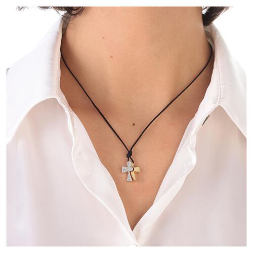 Halskette aus Kordel mit zerlegtem Kreuz aus Silber 925 2