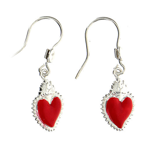 Earrings with red enamelled ex-voto heart, medium size, 925 silver 1