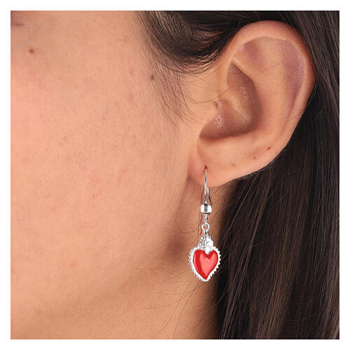 Votive heart earrings red enameled silver 925, medium 2