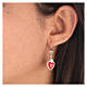 Votive heart earrings red enameled silver 925, medium s2