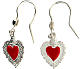 Earrings with red enamelled ex-voto heart, decorated frame, 925 silver s1
