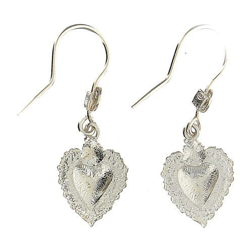 Silver earrings with red votive heart hook 3