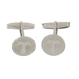 Round cufflinks with Tau cross in 925 silver