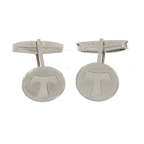 Round cufflinks with Tau cross in 925 silver 1