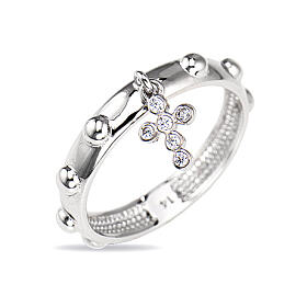 Amen studded ring with cross-shaped pendant, 925 silver and zircons
