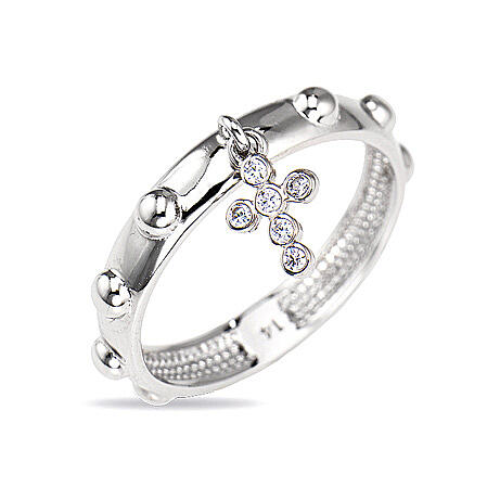 Amen studded ring with cross-shaped pendant, 925 silver and zircons 1