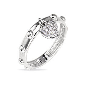 Amen studded ring with heart-shaped pendant, 925 silver and zircons