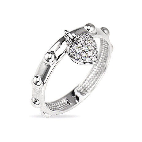 Amen studded ring with heart-shaped pendant, 925 silver and zircons 1