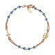 Amen bracelet with light blue clear beads, crucifix and Miraculous Medal, 925 silver in coppery colour s1