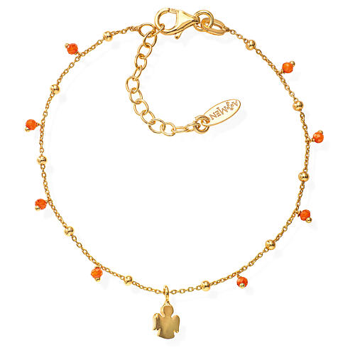 Vergoldetes AMEN-Armband mit Engel und orangefarbenen Perlen 1