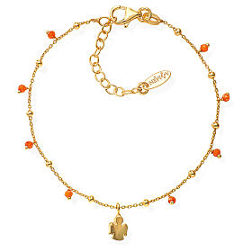 Amen bracelet with angel, gold plated 925 silver and orange beads