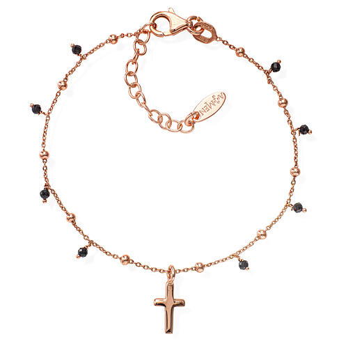 Rosè AMEN-Armband mit Kruzifix-Anhänger und schwarzen Kristallperlen 1