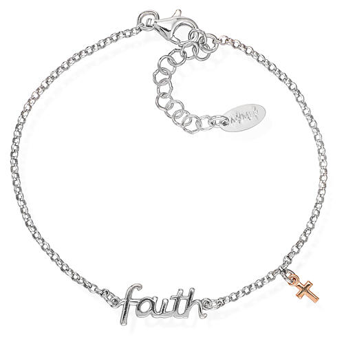 Bracelet Amen argent 925 Faith et crucifix rosé 1