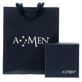 Amen bracelet with crucifix charms and black beads, 925 silver