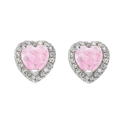 AMEN stud earrings with pink heart, rhodium-plated 925 silver 1