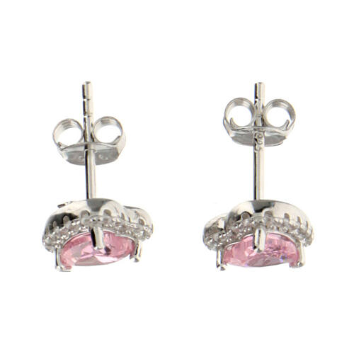 AMEN stud earrings with pink heart, rhodium-plated 925 silver 2