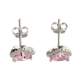 AMEN pink heart earrings in 925 silver rhodium finish