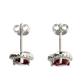 AMEN stud earrings with ruby heart, rhodium-plated 925 silver
