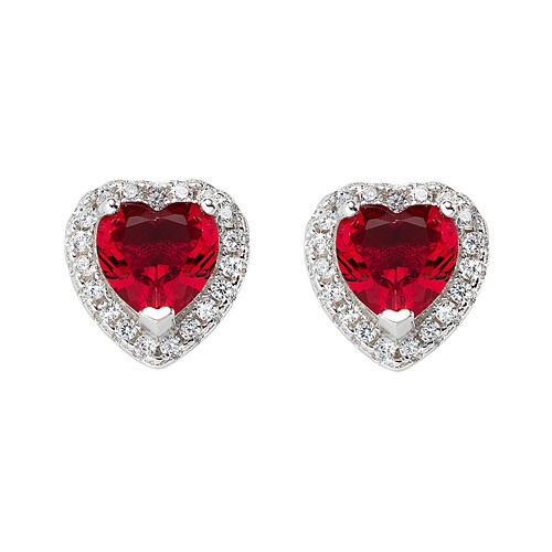 AMEN stud earrings with ruby heart, rhodium-plated 925 silver 1