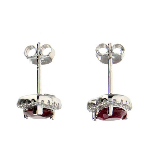 AMEN stud earrings with ruby heart, rhodium-plated 925 silver 2