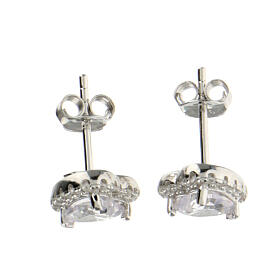AMEN stud earrings with white heart, rhodium-plated 925 silver