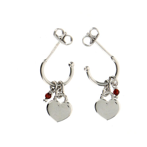 AMEN J-hoop earrings with ruby crystal and heart-shaped charm, rhodium-plated 925 silver 3